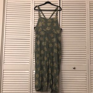 Green floral jumpsuit overalls